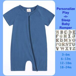 MONOGRAM-BABY ROMPER-*NWT* Short Sleeve Short Double Zipper Bodysuit Cotton Blue